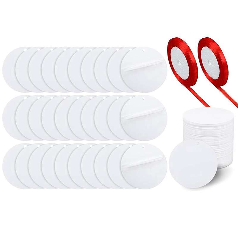 100 Pcs 3 Inch Christmas Acrylic Sublimation Ornament Blanks with Holes White Round Ornament with Re