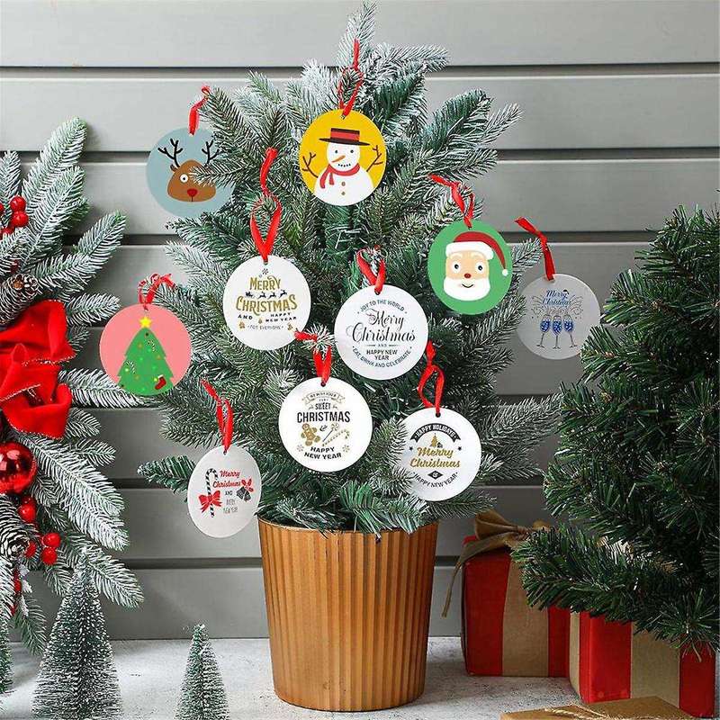 100 Pcs 3 Inch Christmas Acrylic Sublimation Ornament Blanks with Holes White Round Ornament with Re