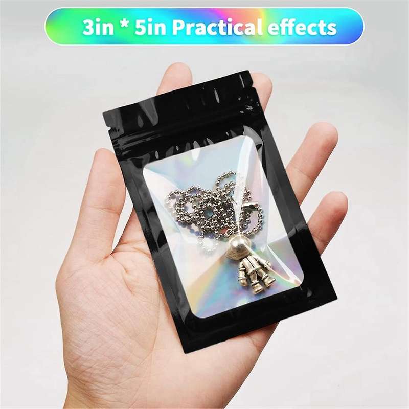 100 Pack Mylar Bags Holographic Smell Proof Packaging Bag for Small Bussiness Resealable Pouch Bags(