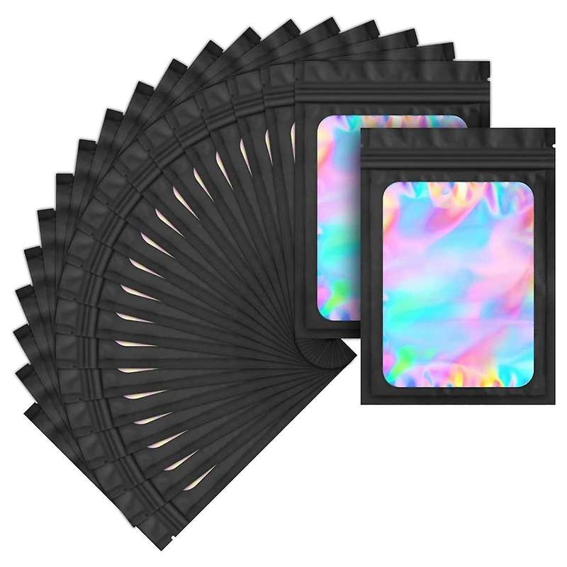 100 Pack Mylar Bags Holographic Smell Proof Packaging Bag for Small Bussiness Resealable Pouch Bags(