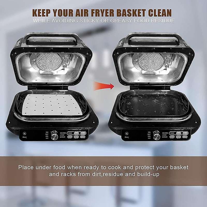 100 Pcs Air Fryer Parchment Liner,Perforated Square Air Fryer Liner for Ninja Foodi Grill 5 in 1 AG