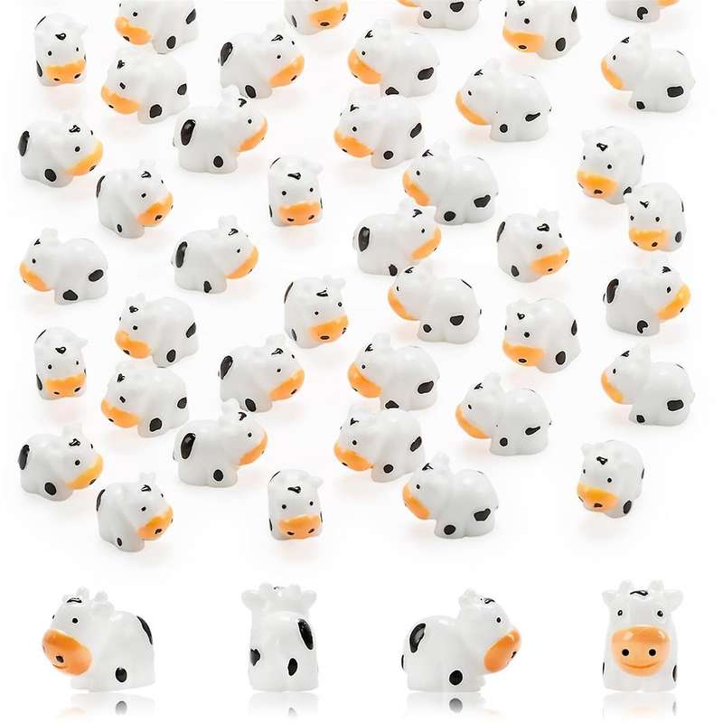 100 Pcs Mini Cow Figurines Resin Cow Miniature Animals Figurines Fairy Garden Miniature Moss Landsca