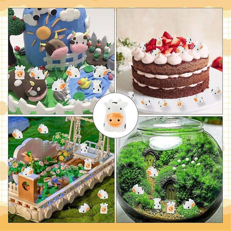 100 Pcs Mini Cow Figurines Resin Cow Miniature Animals Figurines Fairy Garden Miniature Moss Landsca