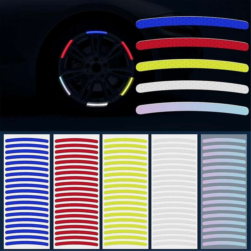 100 Pcs Reflective Car Wheel Rim Stickers, Night Safety Warning Stripe, Decals Tape for Car, Motocyc