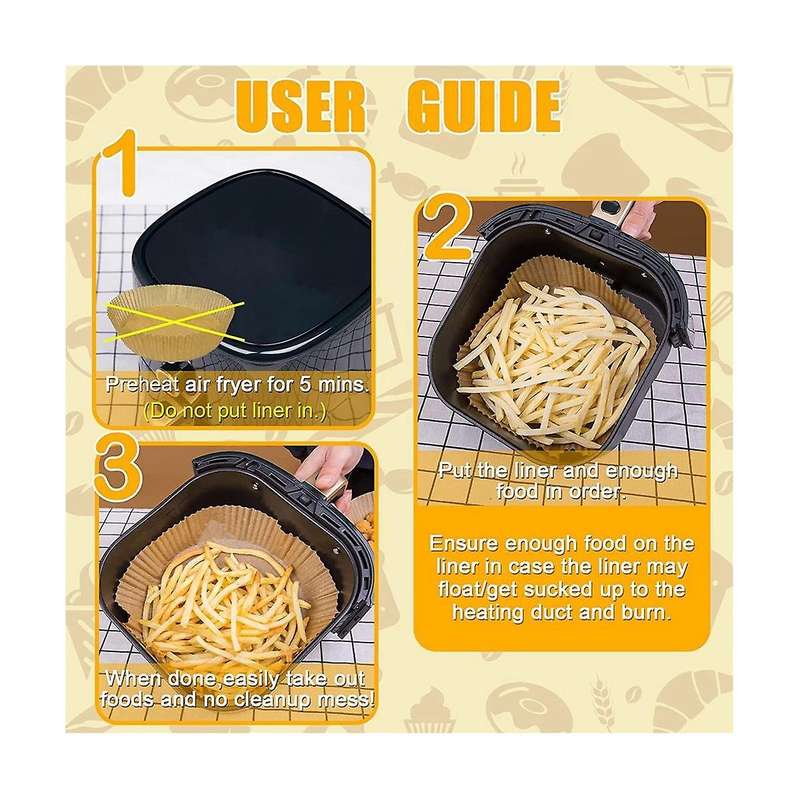 100 Pcs Round Paper Liners Disposable for 5 to 8 Qt Basket, 7.9 Inch Non-stick Oil-proof Parchment