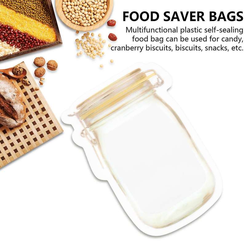 100 Pcs Reusable Jar Zipper Bags Food Storage Bag Seal Bags Candy Nuts Kitchen Organizer