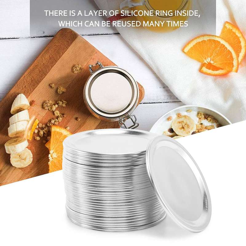 100 Pcs Regular Mouth 70MM Jar Canning Lids, Reusable Leak Proof Split-Type Silver Lids with Silicon