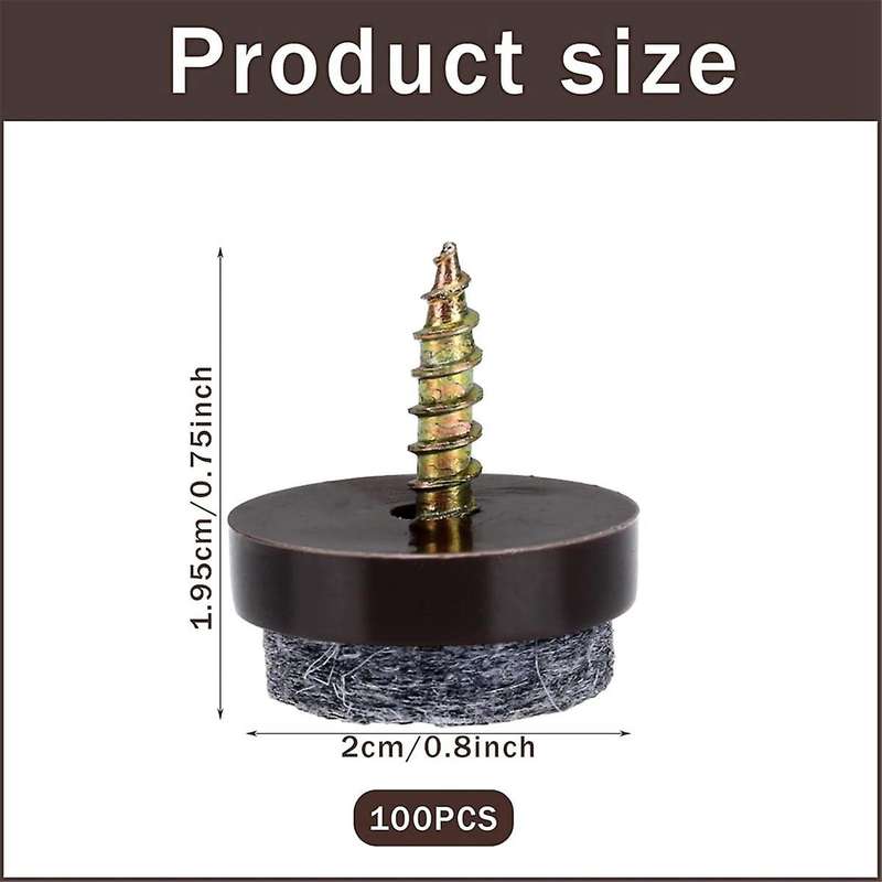 100 Pcs Screw On Felt Chair Pads 0.8 Felt Pads for Furniture Sliders Chair Leg Floor Protectors Roun