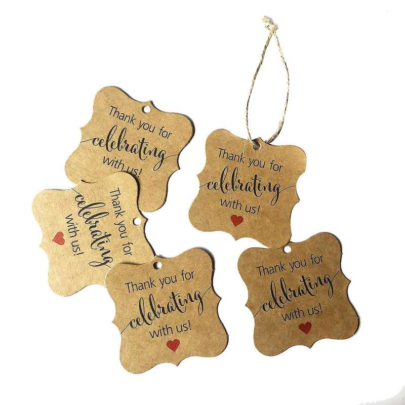 100 Pcs Thank You Compatible Celebrating with Us Tags Kraft Paper Gift Wrap Tags with Natural Jute T