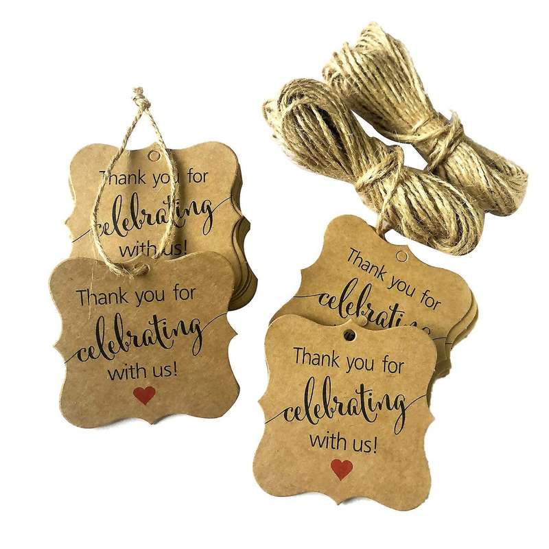 100 Pcs Thank You Compatible Celebrating with Us Tags Kraft Paper Gift Wrap Tags with Natural Jute T