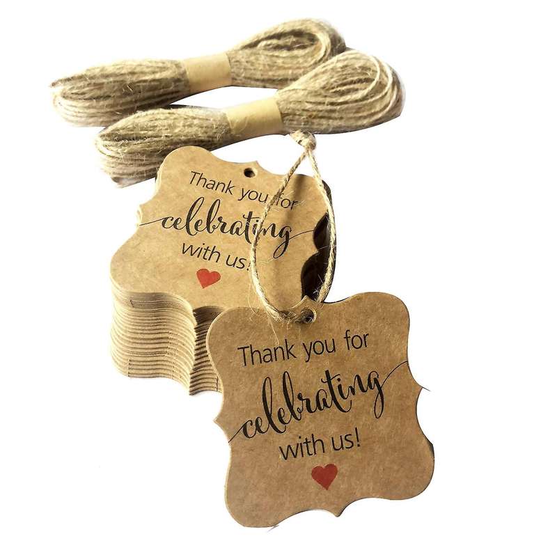100 Pcs Thank You Compatible Celebrating with Us Tags Kraft Paper Gift Wrap Tags with Natural Jute T