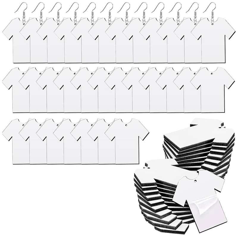 100 Pcs Sublimation Blanks Shirt Sublimation Earring Blanks Sublimation Ornaments Sublimation Jewelr