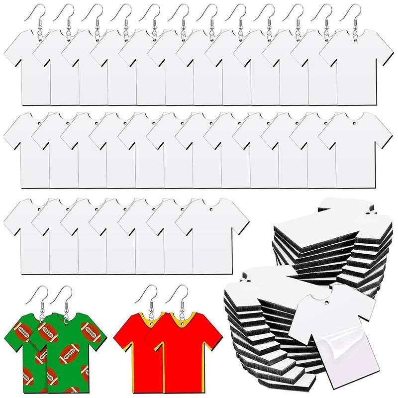 100 Pcs Sublimation Blanks Shirt Sublimation Earring Blanks Sublimation Ornaments Sublimation Jewelr