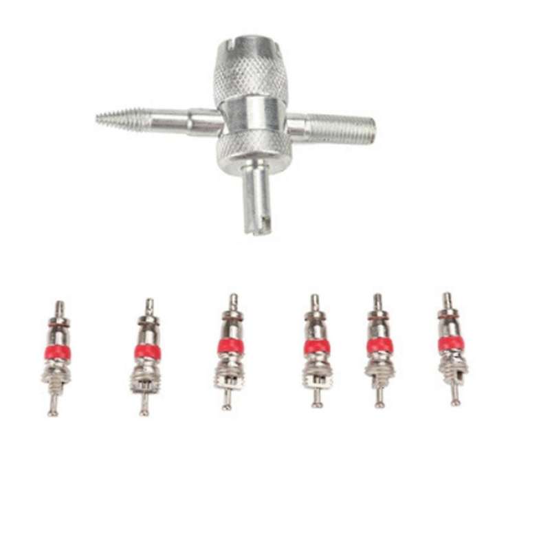 100 PCS Tire Valve Stem Core & Dual Head Valve Core Remover Tool & 4-Way Valve Tool