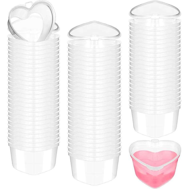 100 Pcs Valentine's Day Heart Shaped Storage Containers 1.7 Oz Plastic Mini Heart Box Clear Food Sto