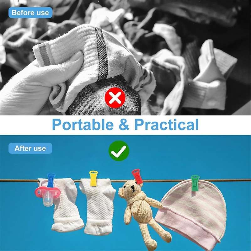100 Sock Clips for Washing Machine and Dryer with Hooks, Portable Hook Sock Clips Directly in the Dr