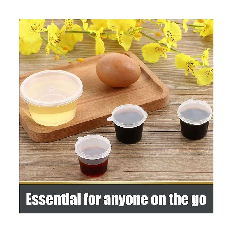 100 Pieces Small Plastic Containers with Lids, 25ml Small Sauce Pots Plastic Pots Jelly Pots for Sa