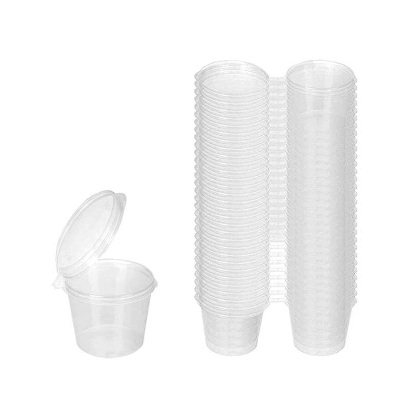 100 Pieces Small Plastic Containers with Lids, 25ml Small Sauce Pots Plastic Pots Jelly Pots for Sa