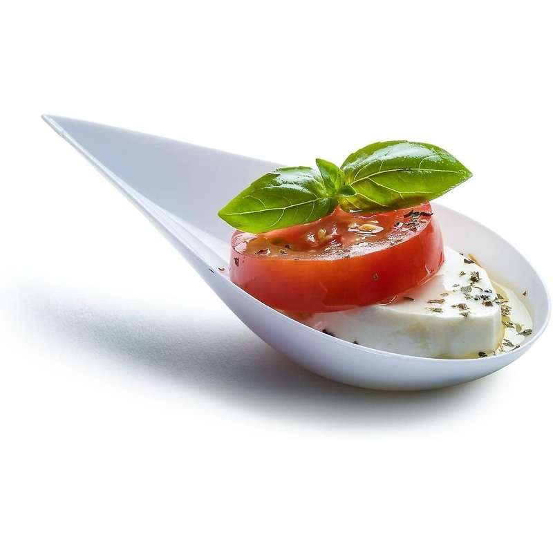 100 Tear Drop Mini Appetizer Plates - Mini Dessert Plates Tasting Spoons Plastic Mini Spoons Dessert