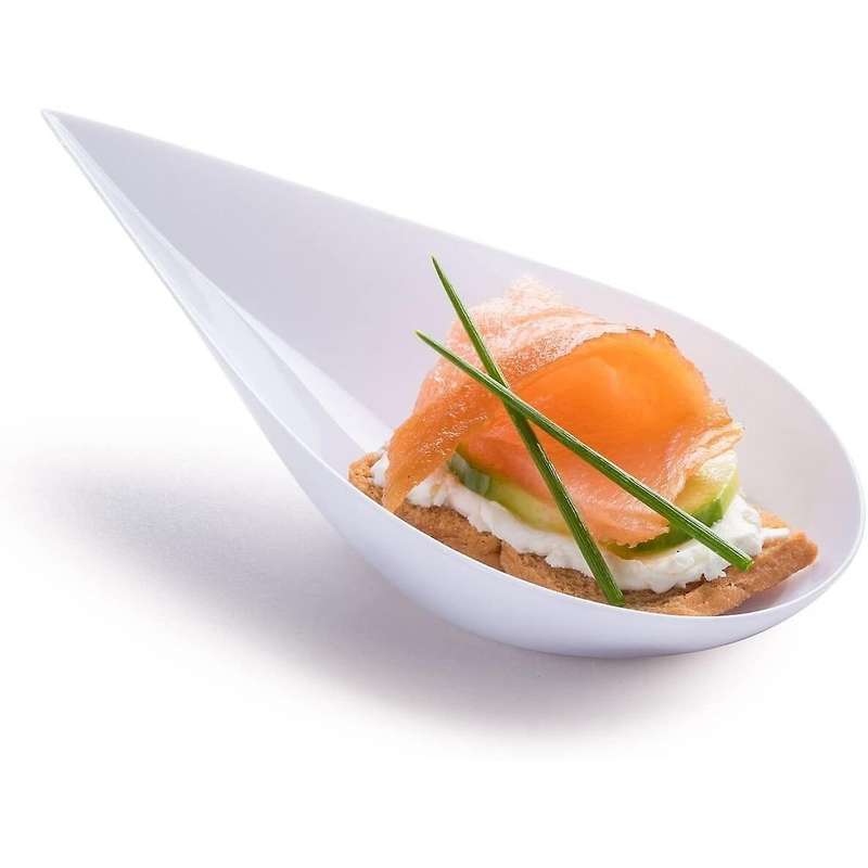 100 Tear Drop Mini Appetizer Plates - Mini Dessert Plates Tasting Spoons Plastic Mini Spoons Dessert