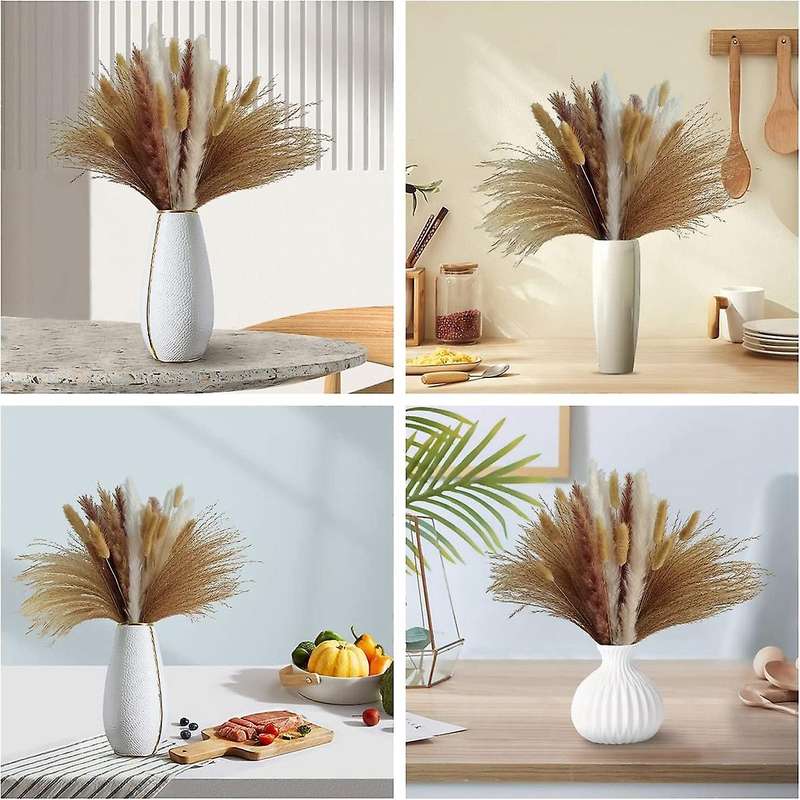 100 Stems Of 17 Inch Pampas Decor, Natural Dried Pampas Grass Contains Pampas (white and Brown), Re