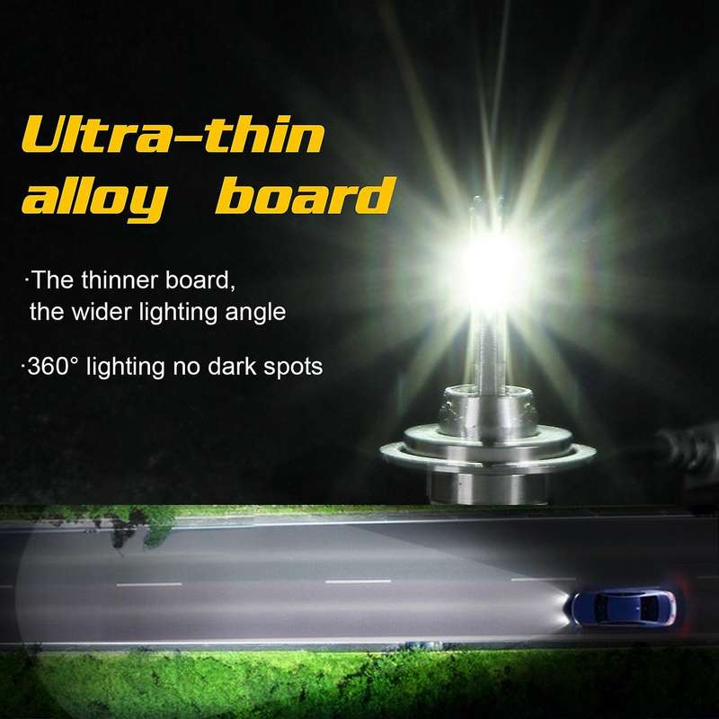 10000 Lumens H7 LED Headlight Bulb, DOB LED Chips Conversion Kit,6000K Cool White - 360Adjustable Be