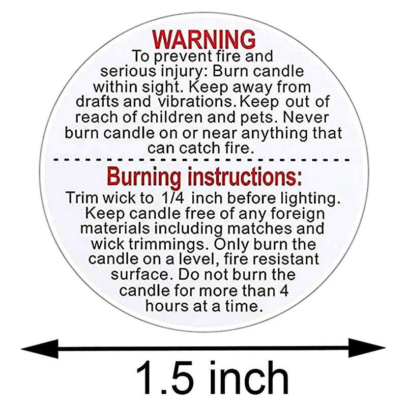 1000 Pcs Candle Warning Labels 1.5 Inch Waterproof Candle Safety Stickers for Diy Candle Jars Stick
