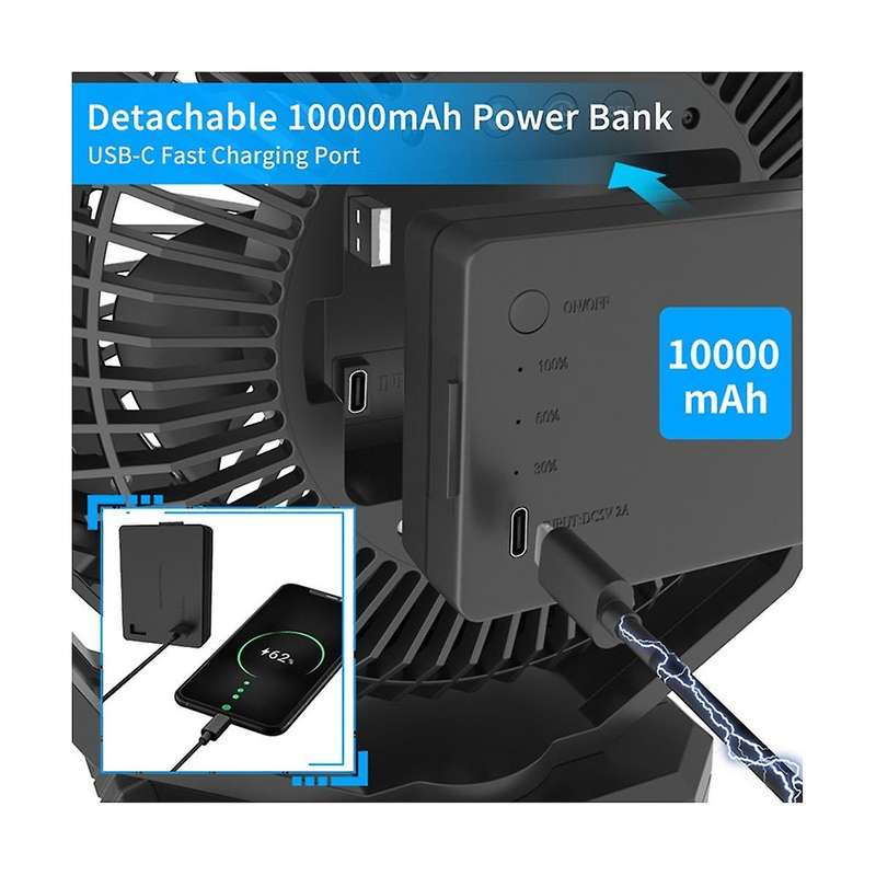 10000mah Rechargeable Battery Operated Clip On Fan, Air Circulating Usb Fan,portable for Outd Campi