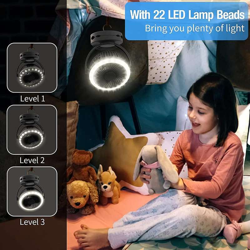 10000MAh Camping Lantern Fan, 4 Speeds Clip on Fan, Battery Operated Fan , Portable Personal Fan , 3