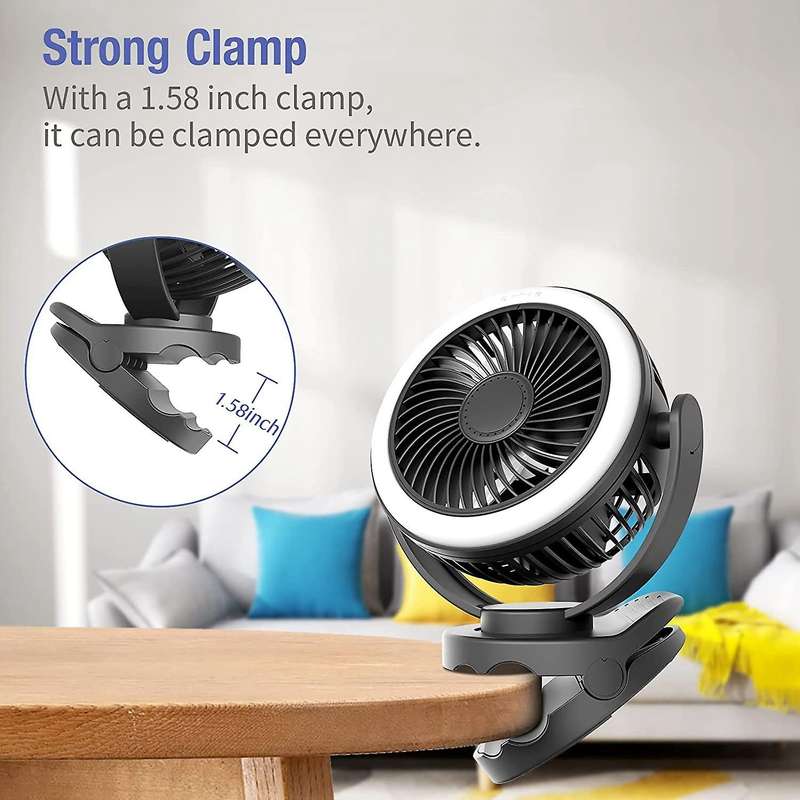 10000MAh Camping Lantern Fan, 4 Speeds Clip on Fan, Battery Operated Fan , Portable Personal Fan , 3