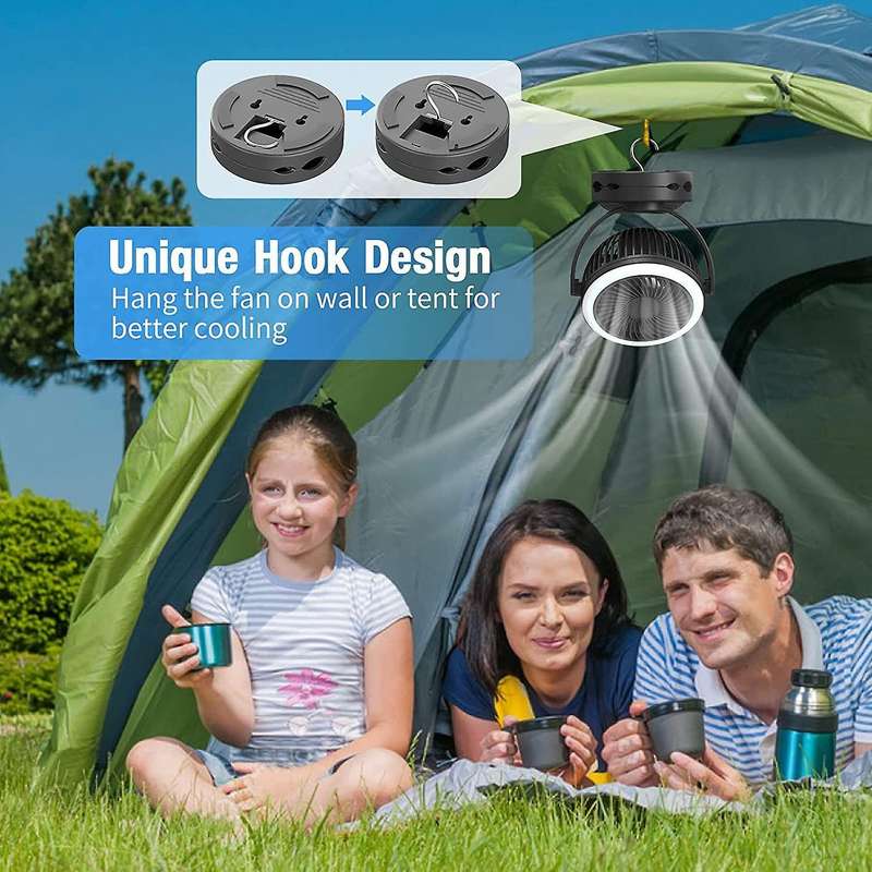 10000MAh Camping Lantern Fan, 4 Speeds Clip on Fan, Battery Operated Fan , Portable Personal Fan , 3