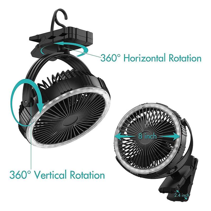 10000MAh Camping Fan and LED Light,8 Inch Rechargeable Battery-Operated Tent Fan for Hanging or Tabl
