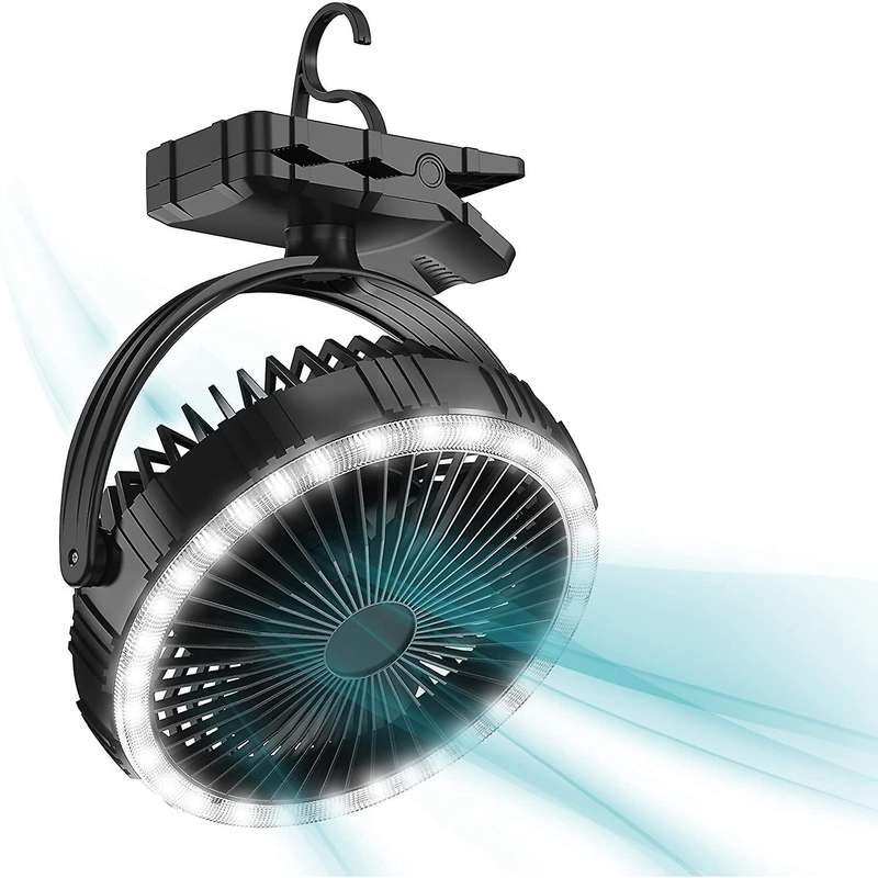10000MAh Camping Fan and LED Light,8 Inch Rechargeable Battery-Operated Tent Fan for Hanging or Tabl