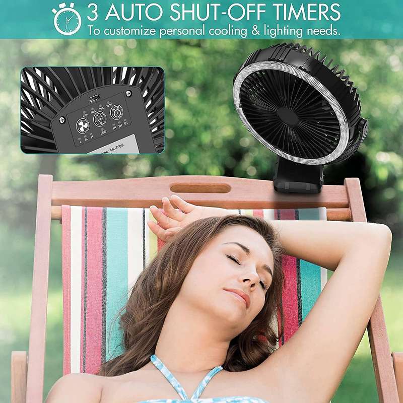 10000MAh Camping Fan and LED Light,8 Inch Rechargeable Battery-Operated Tent Fan for Hanging or Tabl