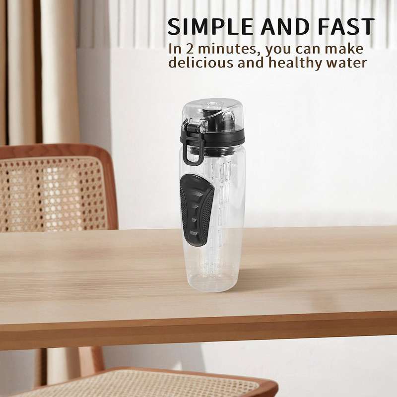 1000ml/32oz Fruit Infusing Infuser Water Bottle Sports Health Black