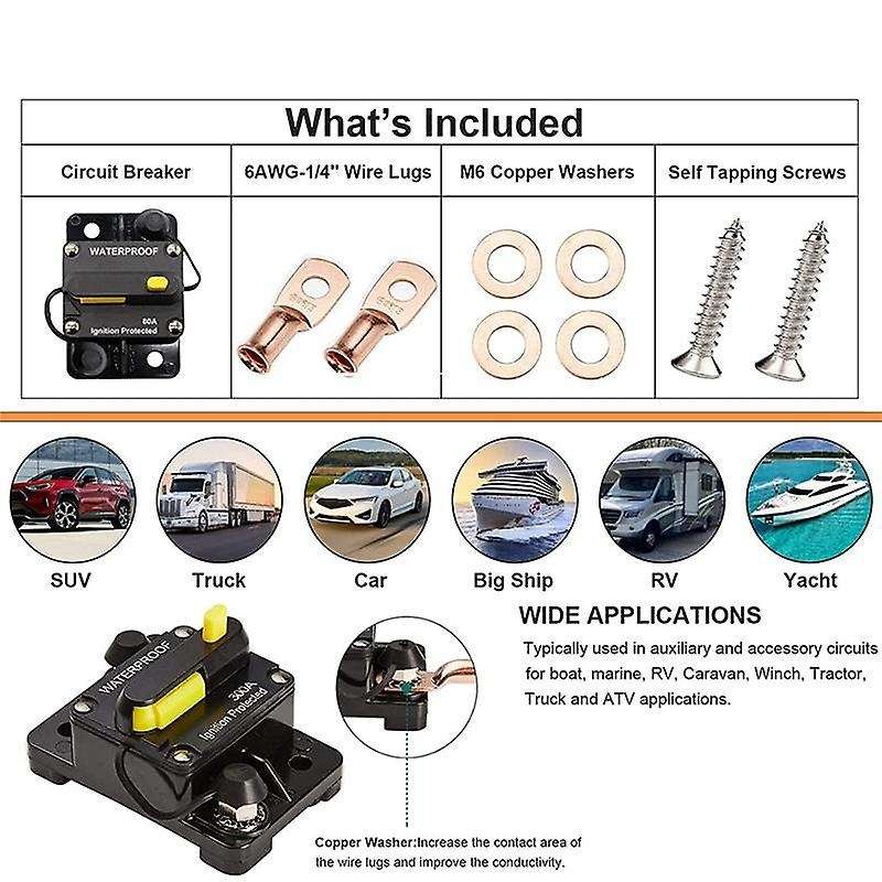 100a Car Circuit Breaker 12v-48v Waterproof Circuit Breaker Circuit Breaker with Manual Reset Fuse