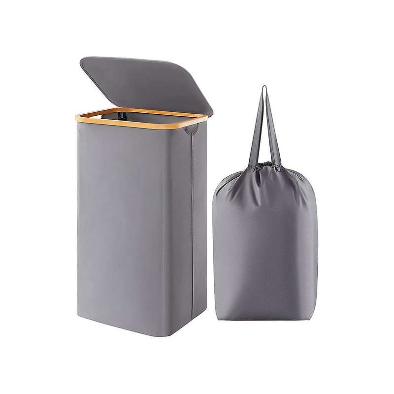 100l Laundry Basket with Lid, Clothes Hampers for Laundry with Bamboo Handles and A Removable Laund