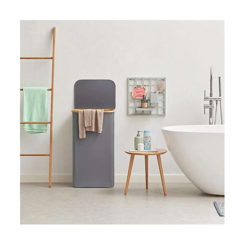 100l Laundry Basket with Lid, Clothes Hampers for Laundry with Bamboo Handles and A Removable Laund