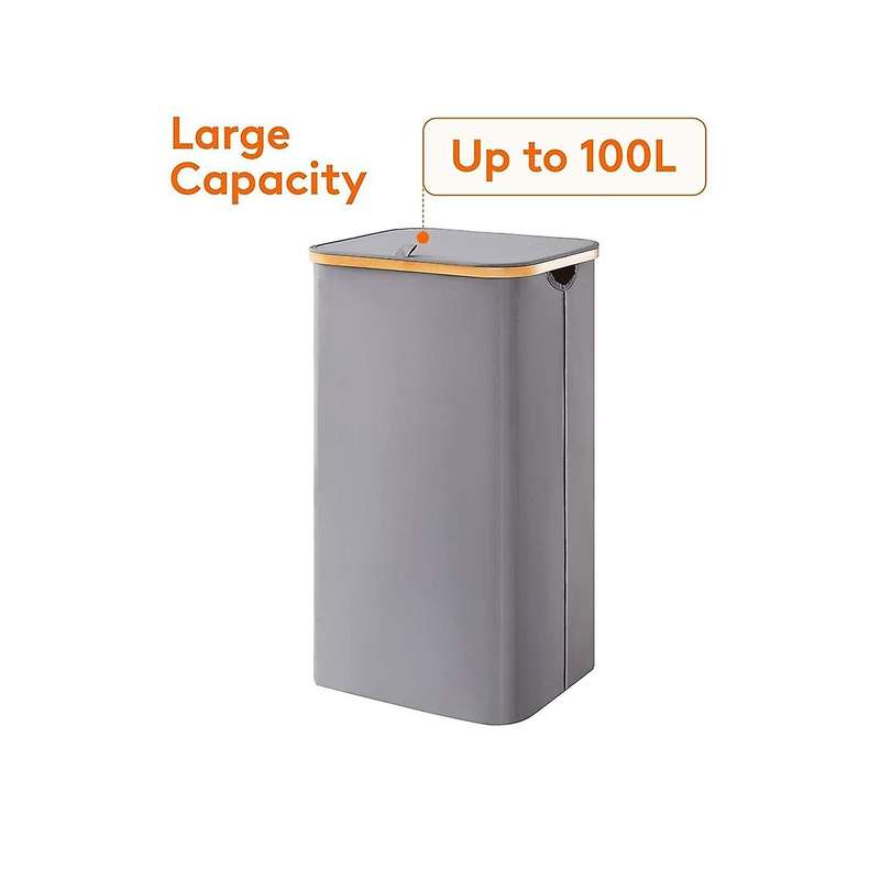 100l Laundry Basket with Lid, Clothes Hampers for Laundry with Bamboo Handles and A Removable Laund