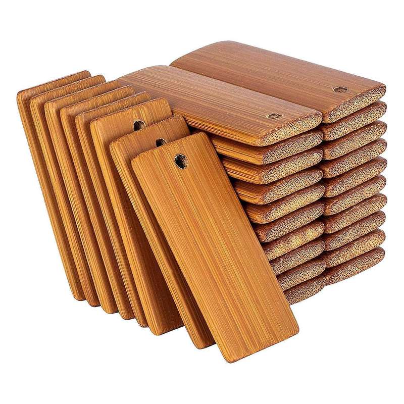 100pcs 45x20mm Rectangle Wooden Tags for Keychain Rings, Bamboo Unfinished Wood Key Ring Tag