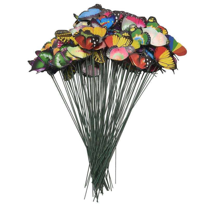 100Pcs Bunch of Butterflies Garden Yard Planter Colorful Butterfly Stakes Garden Decoration Flower P