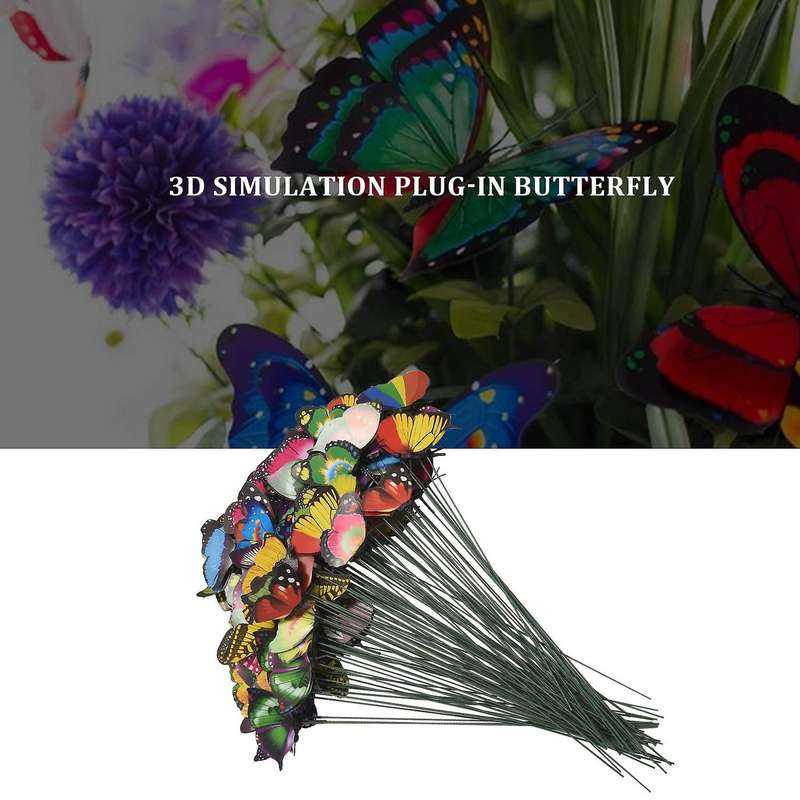100Pcs Bunch of Butterflies Garden Yard Planter Colorful Butterfly Stakes Garden Decoration Flower P