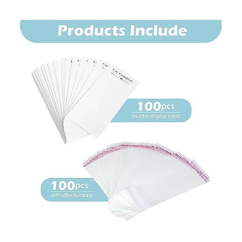 100pcs Car Coaster Pack, Sublimation Car Coaster Card with 100 Bags for Packaging Display, Sublimati