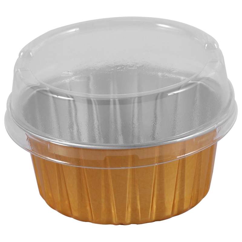 100pcs Disposable Aluminum Foil Baking Cups Brulee Dessert Oval Shape Cupcake Cups with Lids Cake E