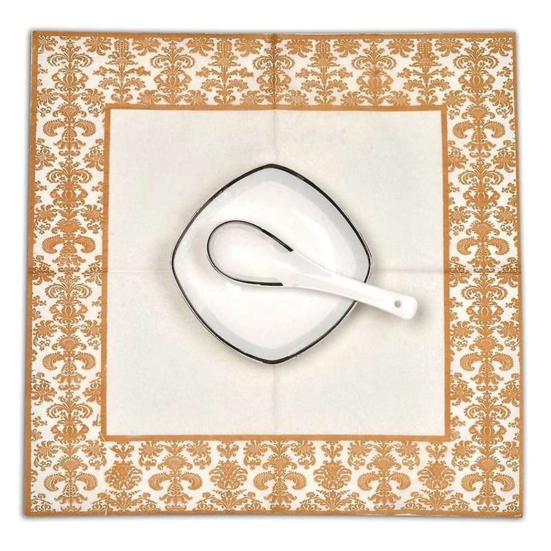 100Pcs Gold Printing Disposable Tissue Paper Printed Napkins for Restaurant and Hotel (Golden + Whi