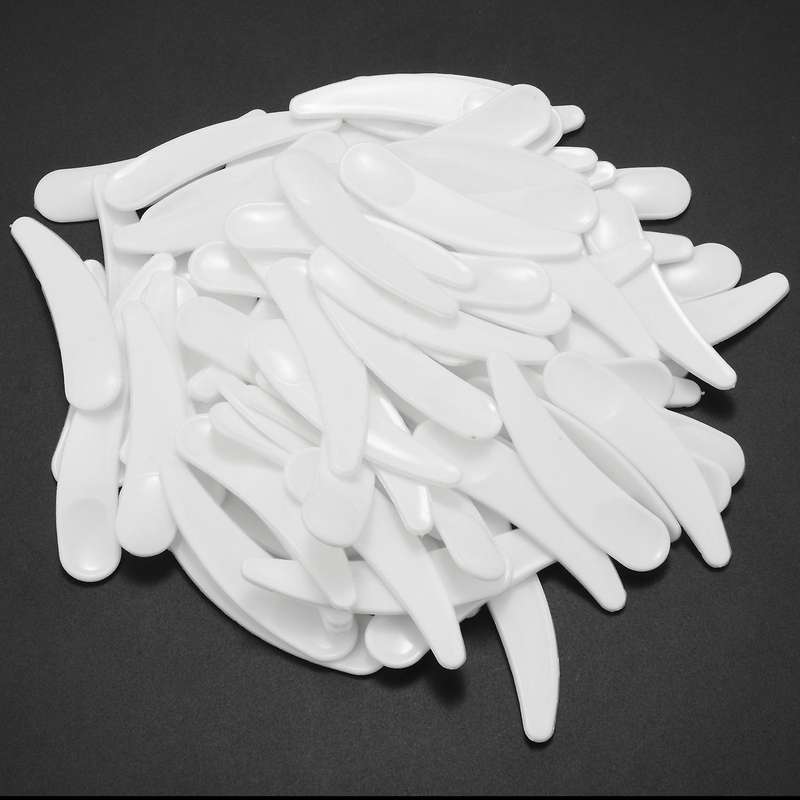 100pcs Mini Cosmetic Spatula Scoop Disposable White Plastic Mask Spatula Spoons