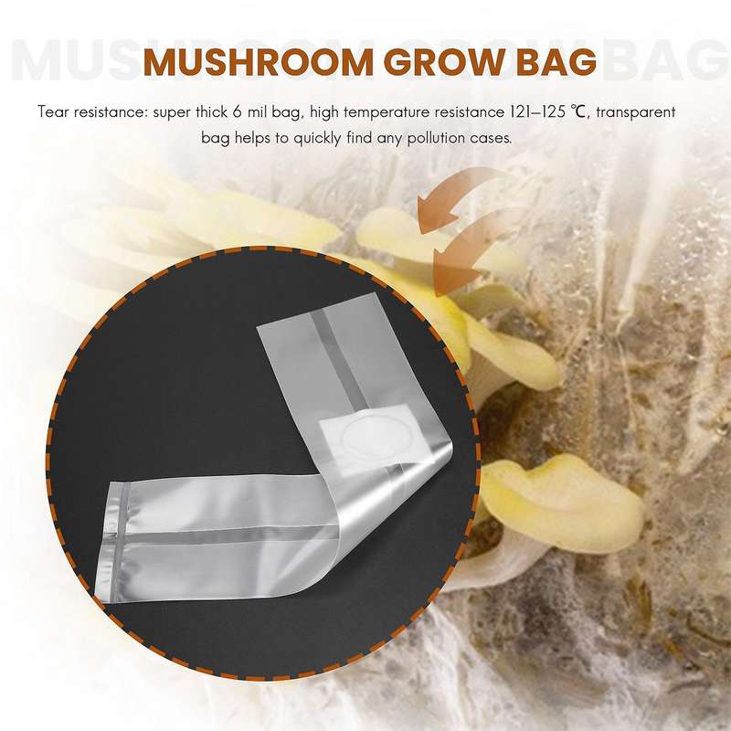 100Pcs Mushroom Growing Bag Spawn Bags Thick 6 Mil Bags 5.9inchx13.8inch 0.2 Micrometre Filter Breat