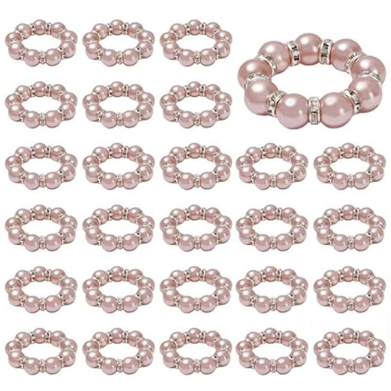 100Pcs Pearl Napkin Rings Stretched Pearl Beaded Napkin Holder Pearl Rhinestone Napkin Holder Buckle