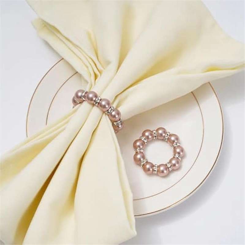 100Pcs Pearl Napkin Rings Stretched Pearl Beaded Napkin Holder Pearl Rhinestone Napkin Holder Buckle