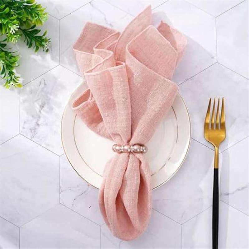 100Pcs Pearl Napkin Rings Stretched Pearl Beaded Napkin Holder Pearl Rhinestone Napkin Holder Buckle